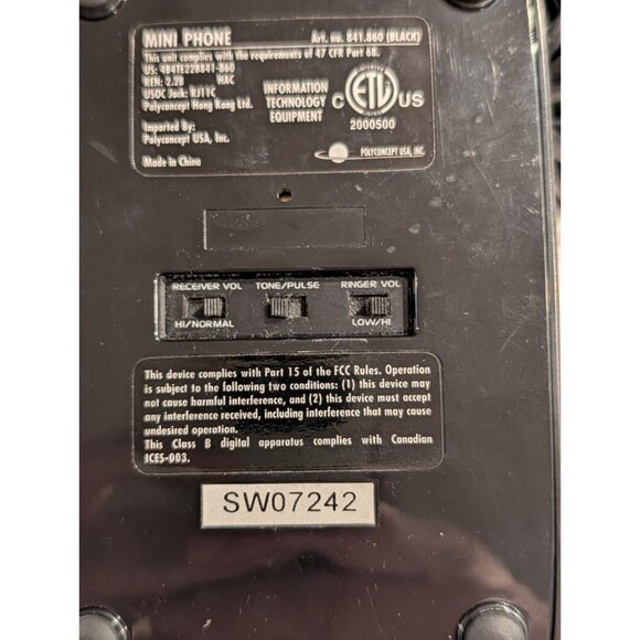 Mini Phone black corded Polyconcept Dial Pad Flash/Redial push button landline - Picture 10 of 16